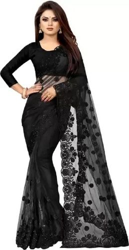 Comfortable And Lightweight Festive Wear Embroidered Work Net Saree For Ladies