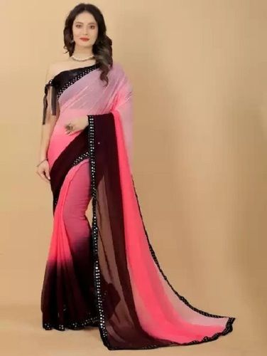 Pink and Black Embroidered Georgette saree with blouse - Rajshri Fashions -  479593