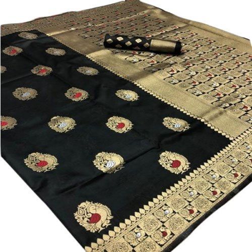 Stainless Steel Ladies Party Wear Ethnic Golden Embroidery Cotton Silk Saree With Blouse Piece