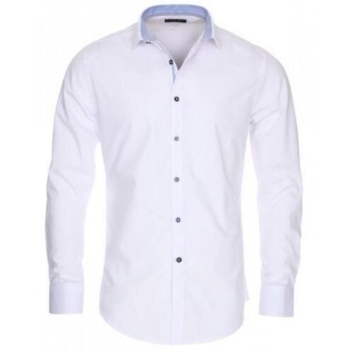 Long Sleeves Slim Fit Casual Wear Plain Cotton White Shirts For Mens Collar Style: Classic