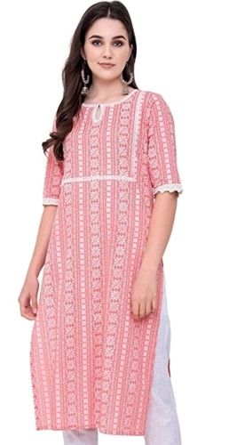 Three-fourth Sleeve Breathable And Trendy Printed Cotton Kurti For Women