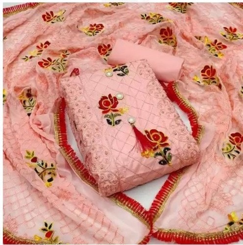 महिलाओं के लिए आरामदायक क्विक ड्राई अनस्टिच्ड और एम्ब्रॉयडरी किया हुआ कॉटन सलवार सूट