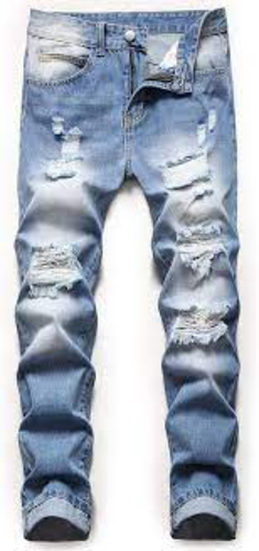 Fashionable Shredded Torn Slim Fit Casual Wear Blue Denims Jeans For Men