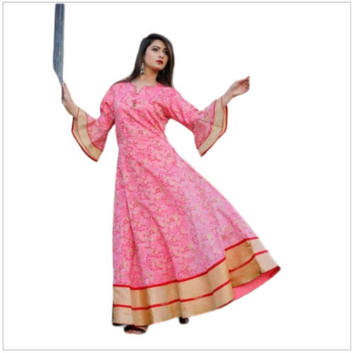 Full Sleeves Comfortable And Cool Pass Casual Party Wear Printed Cotton Polyester Anarkali Suit For Traditional Wear