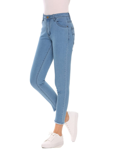 Women's Skinny Fit High Rise Clean Look Regular Length Stretchable Blue Denim Jeans