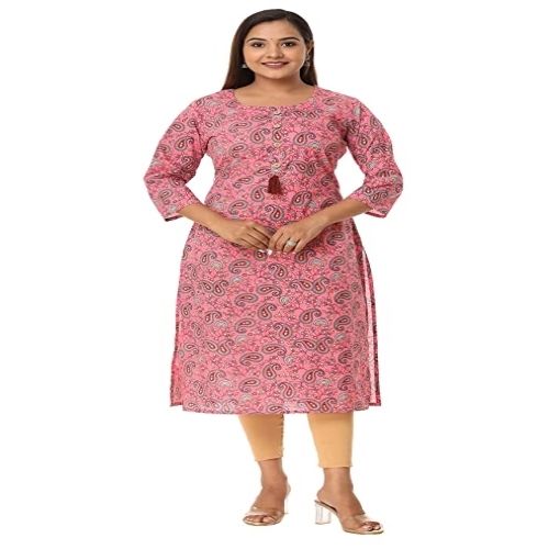 Plastic Stylish 3/4 Sleeves Casual Wear Vihaan Impex Pink Floral Printed Cotton Ladies Kurti