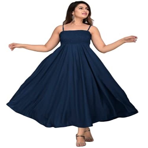 Stylish Sleeveless Casual Wear Iqraar Dark Blue Color Women Rayon Western Gown