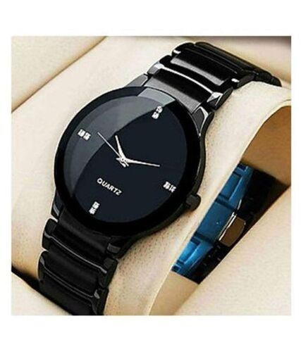 Easy To Adjust Wrist Band Stylish Clear Glass Quartz Wrist Black Watch For Mens