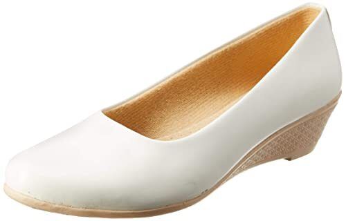 Ladies Lightweight Pointed Toe Pull On Synthetic White Leather Formal Shoes