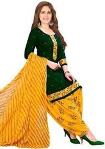 Ladies Printed Cotton Round Neck 3/4th Sleeves Casual Wear Salwar Suits