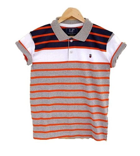 Mens Breathable Short Sleeves Striped Cotton Polo T-Shirt For Casual Wear