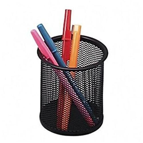 Black Single Round Mesh Metal Pen Pencil Holder, Table Desk Organizer For Home And Office