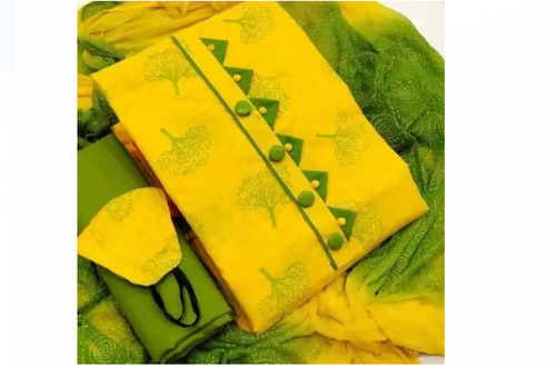 Yellow And Green Stylish And Modern Printed Unstitched Salwar Suit 