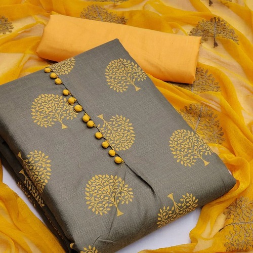 आरामदायक और धोने योग्य प्रिंटेड कॉटन अनस्टिच्ड सलवार सूट सजावट का मटीरियल: पेंट