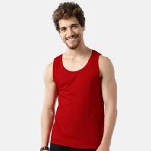 Red Modern Style Plain Dyed Flexible Shape Sleeveless Cotton Vest For Men