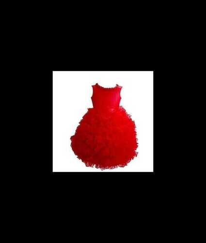 Baby Girl Red Polyester Frock For Party Wear(skin Friendly)