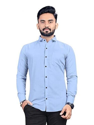 Collar Full Sleeve Plain Pure Cotton Casual Shirts For Men  Chest Size: 42