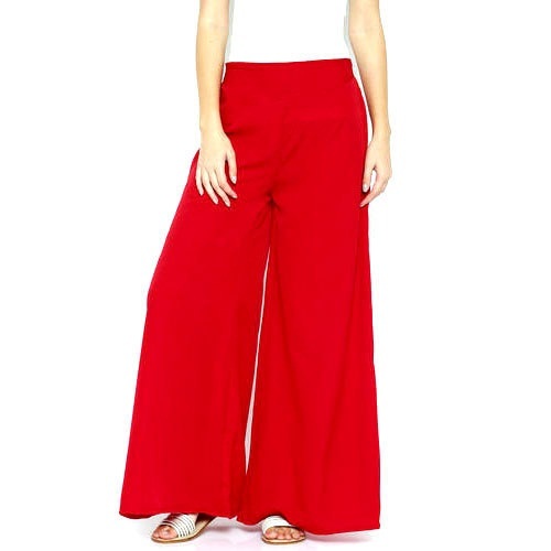 महिलाओं के लिए आरामदायक वॉशेबल और त्वचा के अनुकूल लाल रेयॉन प्लेन पलाज़ो