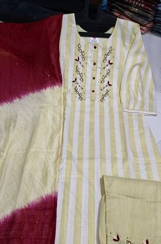 Heavy Slub Cotton Kurti With Paint Set And Dupatta Set