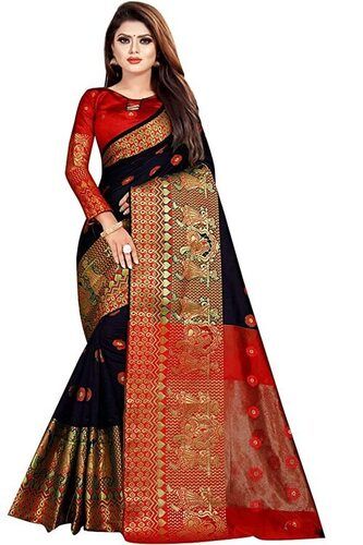 Multi Color Trendy And Stylish Zari Worked With Heavy Dupatta Women's Banarasi Silk Saree