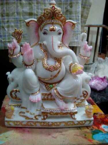 White Marble Lord Ganesha Statue For Temple And Home