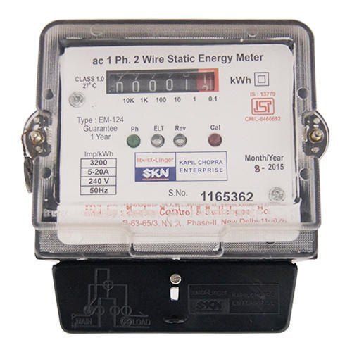 Black Single Phase Electric 2 Wire Static Energy Meter