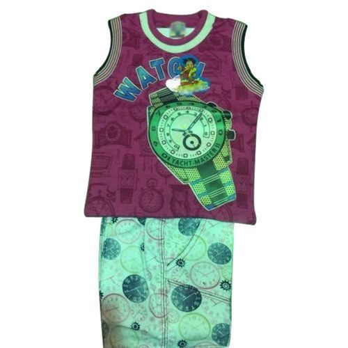 Comfortable Sleeveless Printed Washable Cotton Suit For Boys