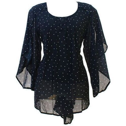 Full Sleeve and Round Neck Georgette Dotted Women Fancy Top