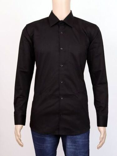 Full Sleeve Cotton Casual Black Plain Mens Shirt