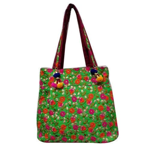 Handcrafted Smooth Cotton Embroidery Green Ladies Bag Design Type: Hand Building