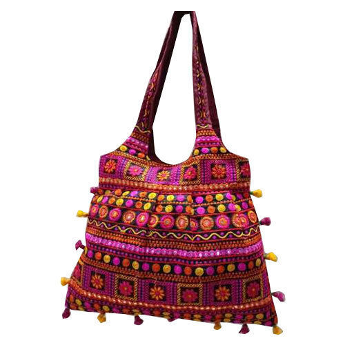 Hand-loomed Cotton Shoulder Bag from India - Gujarat Pink Fantasy | NOVICA