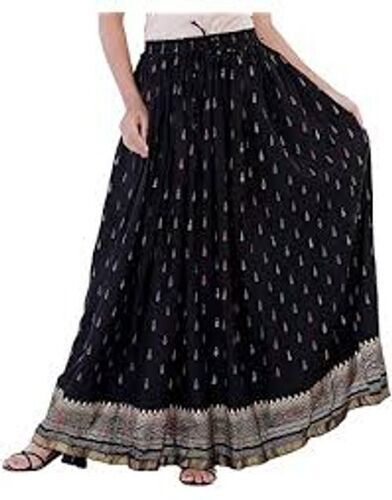 A-Line Printed Design Black Long Ladies Skirt For Party Wear