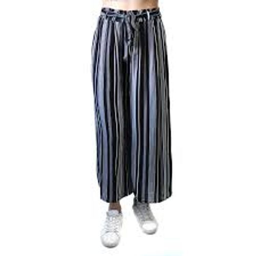 Black-White Casual Wear Lightweight Loose-Fitting Polyester Striped Ladies Palazzo