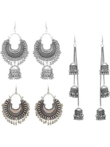 Combo Of 3 German Silver Drops,Danglers, Chandbali , Jhumki Earring Weight: 60 Grams (G)