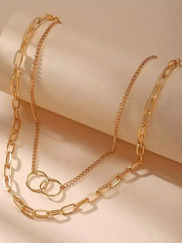 Golden Double Layered Ring Pendant Necklace