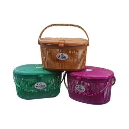 Easy To Carry Recyclable Plastic Multi Storage Plain Oval Basket With Handel 