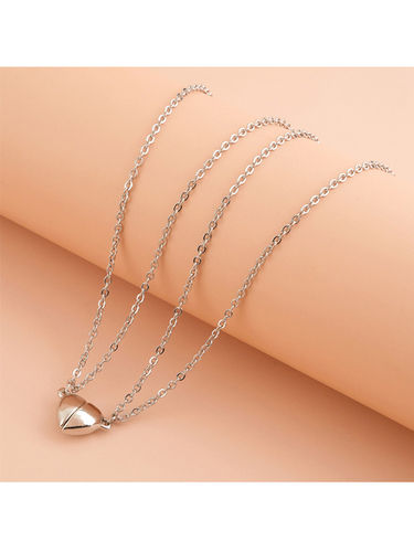 2 Pcs Gift Couple Heart Cuff Two Hearts Couple Pendant Locket Chain Size: Freesize