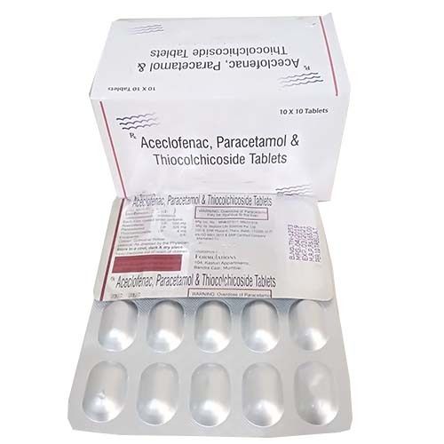 Aceclofenac, Paracetamol And Thiocolchicoside NSAID Painkiller Tablets, 10x10 Alu Alu Pack