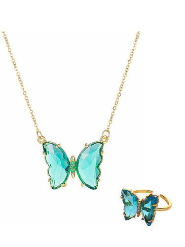 Combo Of Blue Crystal Butterfly Pendant Necklace With Ring Gender: Women