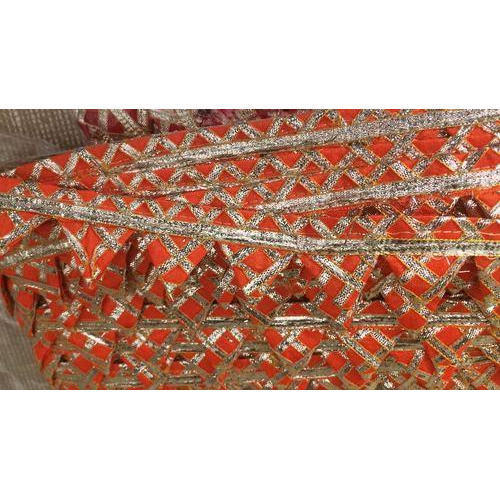 Orange Elegant One-Sided Embroidered Silk Gotta Patti Lace With 2 Inch Width