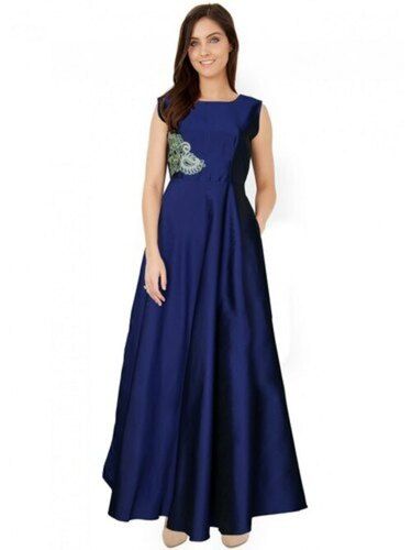 Party Wear Excellent Qualities Plain Stitch Women'S Royal Blue Wonderful Long Gown