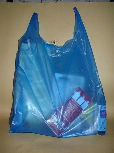 U Cut Handle Blue Plain Hard Plastic Bag For Grocery