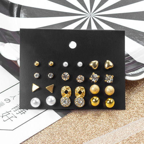 Combo Of 12 Pair Golden Studded Pearl Stud Earrings Weight: 25 Grams (G)