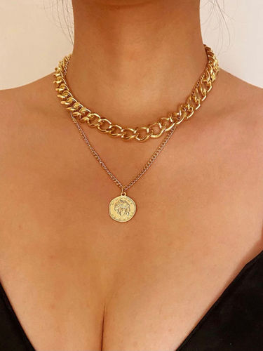 Gold Plated Double Layered Vintage Coin Pendant Necklace