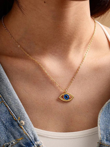 Gold Plated Evil Eye Pendant Necklace Size: Freesize