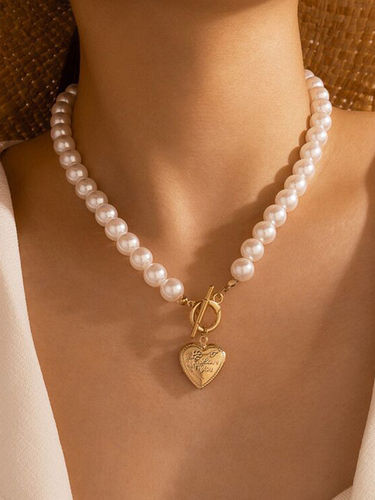 Gold Plated Pearl Drop Heart Pendant Necklace