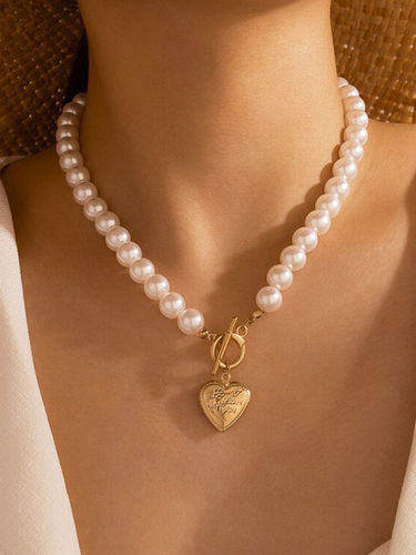 Gold Plated Pearl Drop Heart Pendant Necklace Weight: 20 Grams (G)