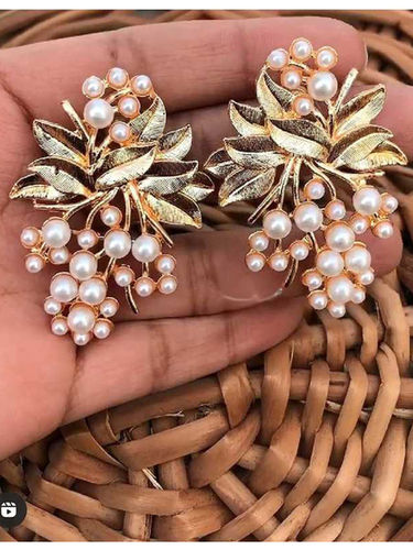 Golden Flower Pearl Stud Earrings