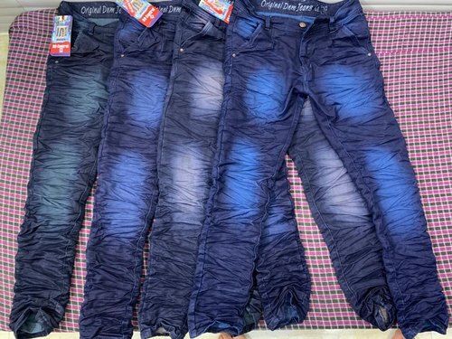 Mens Full Length Crushed Blue Denim Jeans