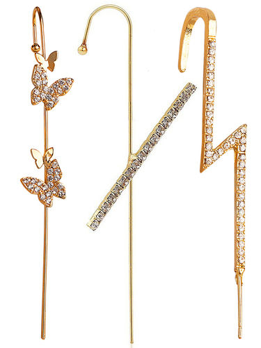 Pack Of 3 Zircon Studded Cross Butterfly Ear Cuff